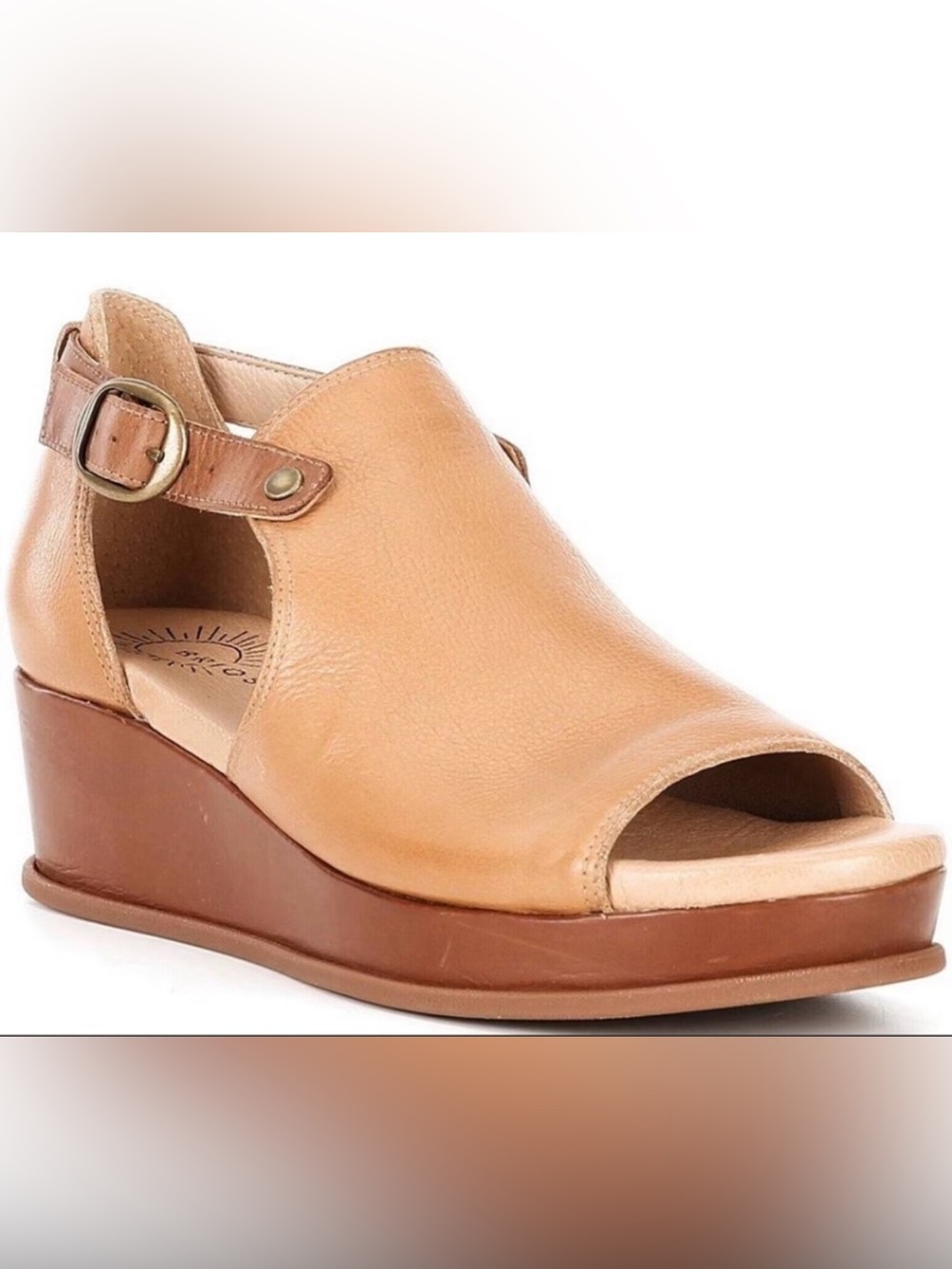 Brioso Lina Leather Closed Back Wedge Shooties almond brown size 5.5M